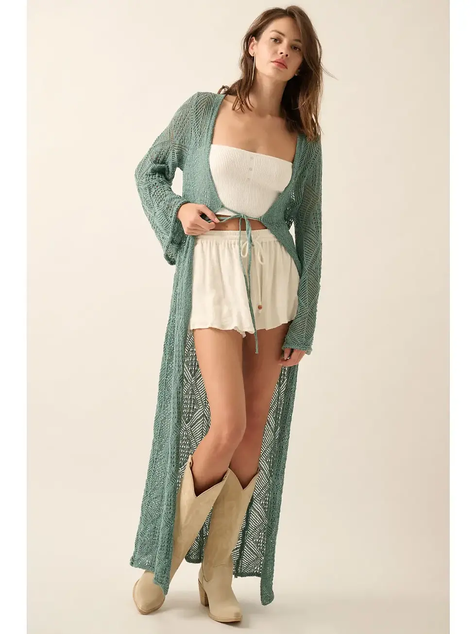 Thumbnail: Pointelle Crochet Knit Cardigan