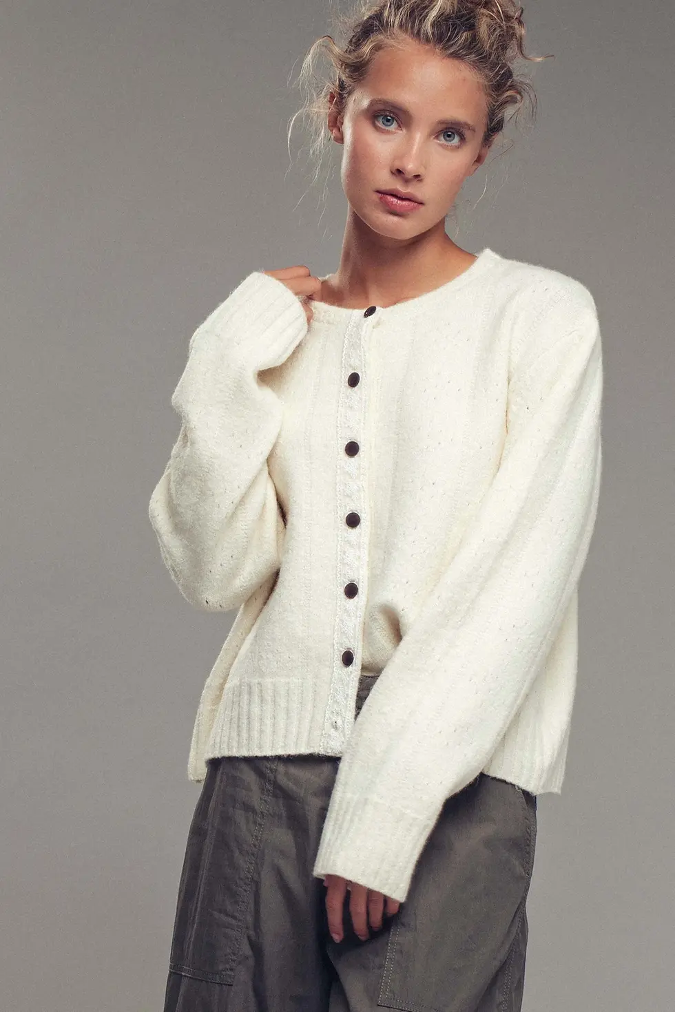 Thumbnail: Lace Trim Wool Blend Cardigan