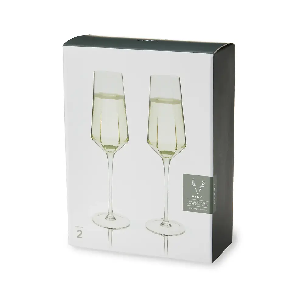 Thumbnail: Viski | Seneca™ Diamond-Faceted Crystal Champagne Flutes - Set of 2