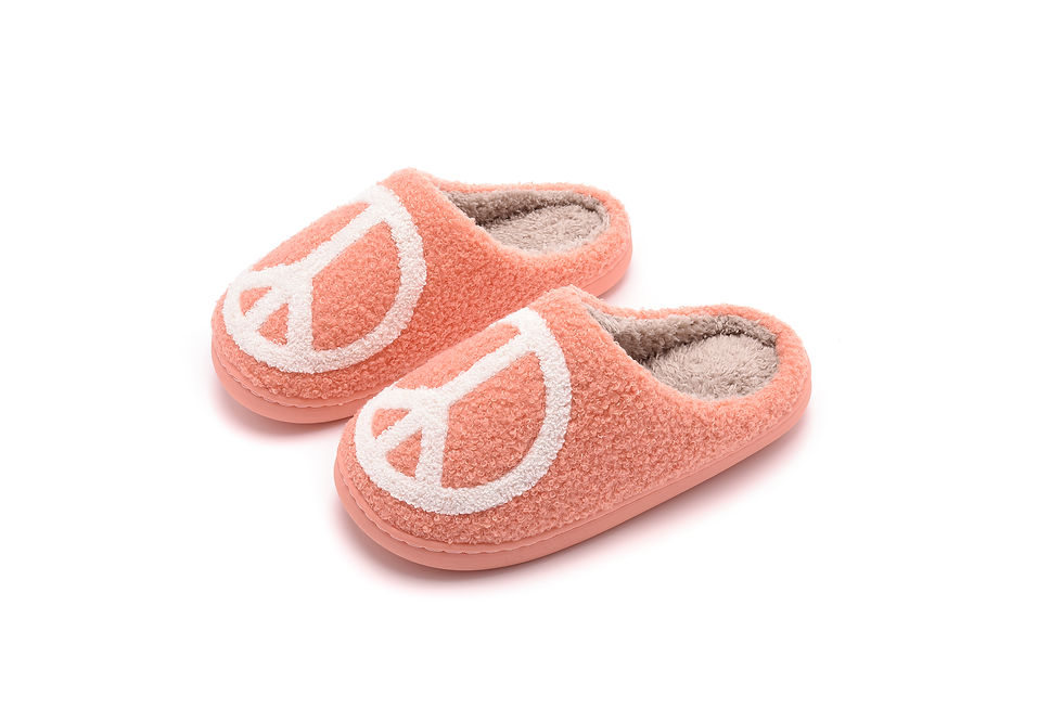 Thumbnail: Peace Symbol Comfort Cozy Plush Fluffy Fur Slip On Cushion Slippers