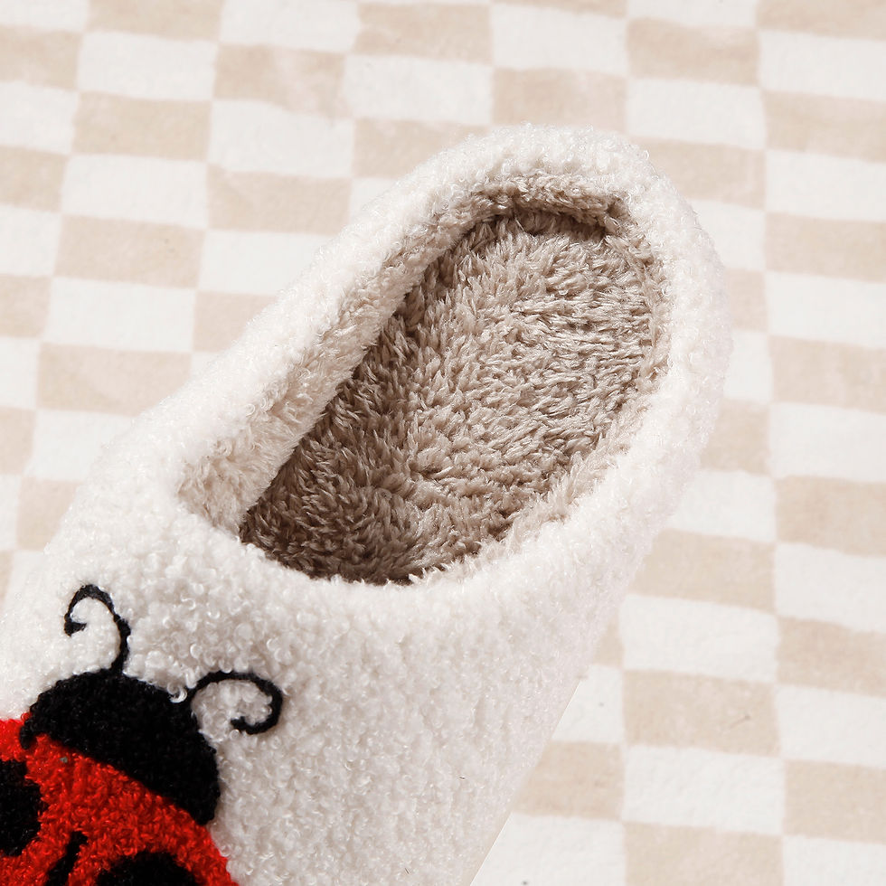 Thumbnail: Ladybug Illustrated Comfort Cozy Plush Fluffy Fur Slip On Cushion Slippers