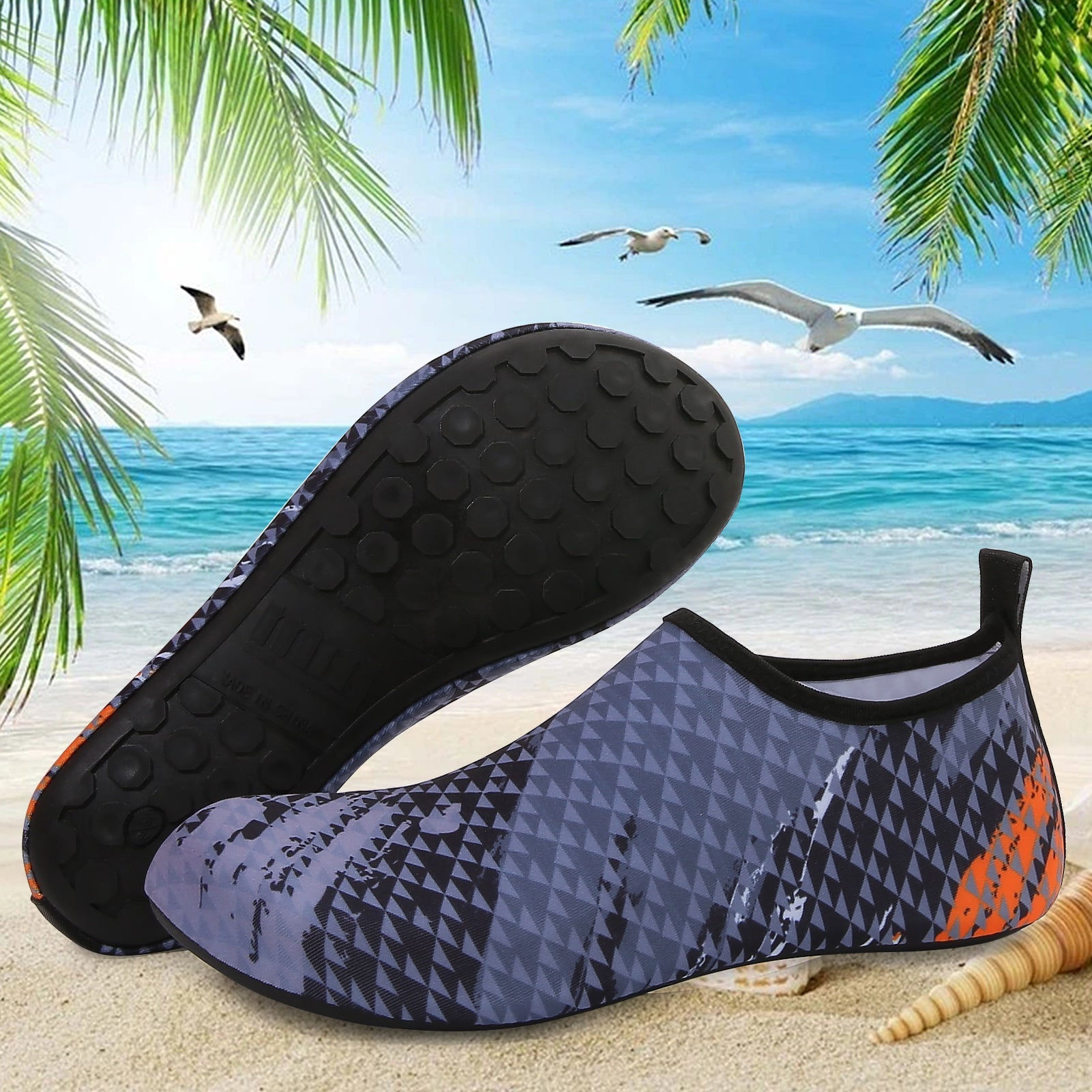 Slip On Barefoot Quick-Dry Beach Aqua  Water Shoes (Triangle/Grey)