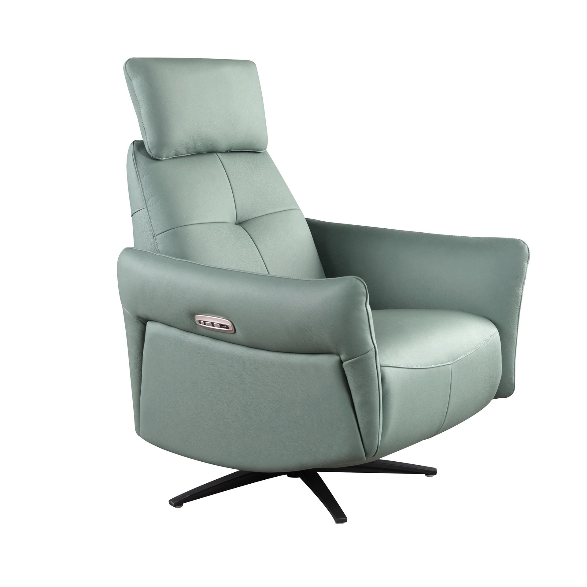 Fauteuil relax pivotant en cuir vert turquoise