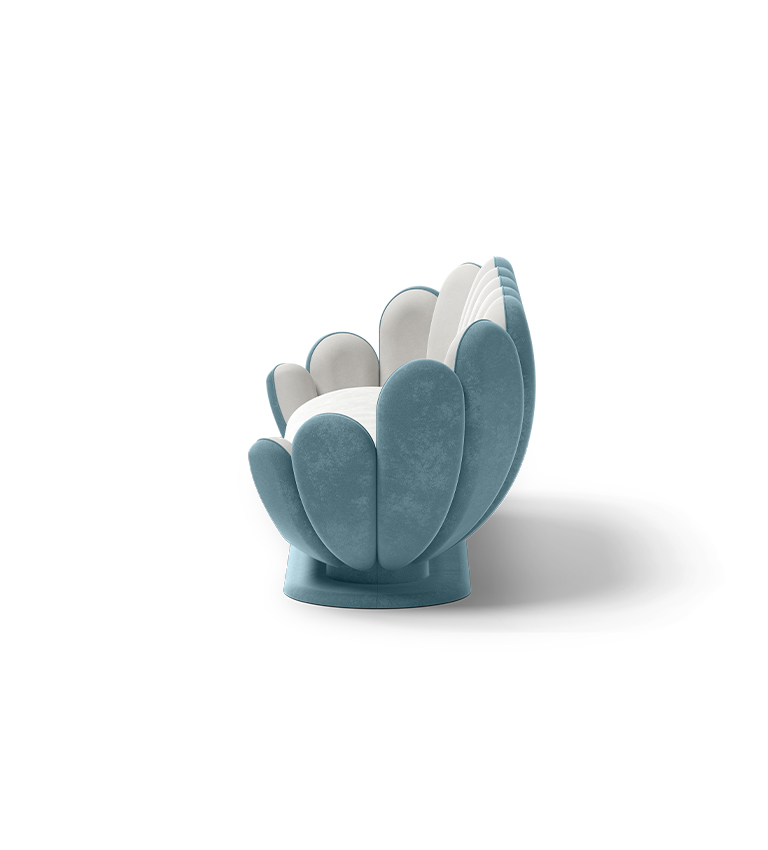 Canapé en forme de fleur de lotus bleu/blanc — détail 3