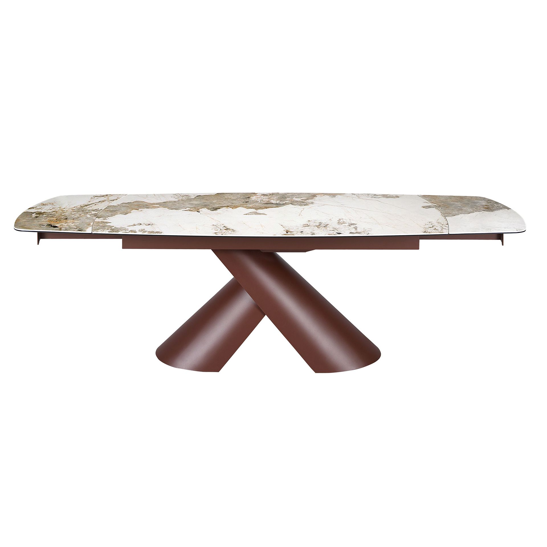 Table à manger extensible ovale tonneau en marbre céramique et acier marron — détail 5