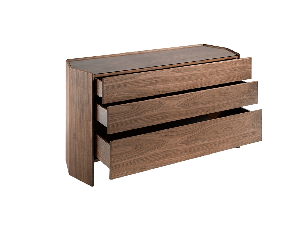 Commode hexagonale en bois de noyer et verre trempé — détail 4