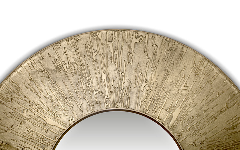 Miroir rond en laiton coulé mat — détail 5