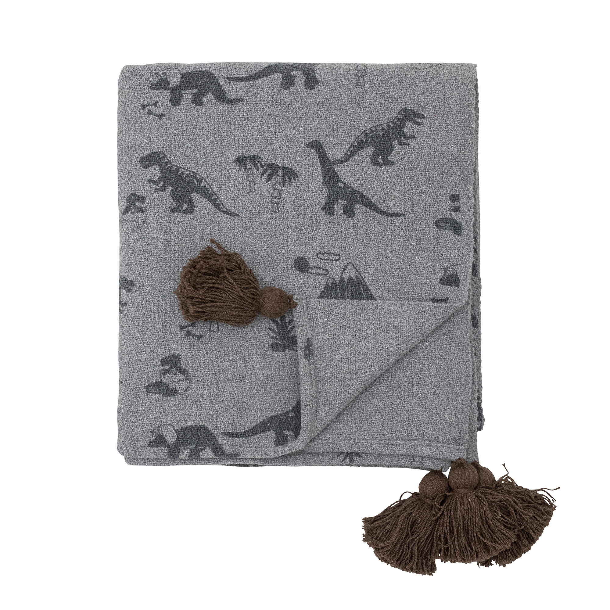 Couverture gris à motifs à franges — détail 3