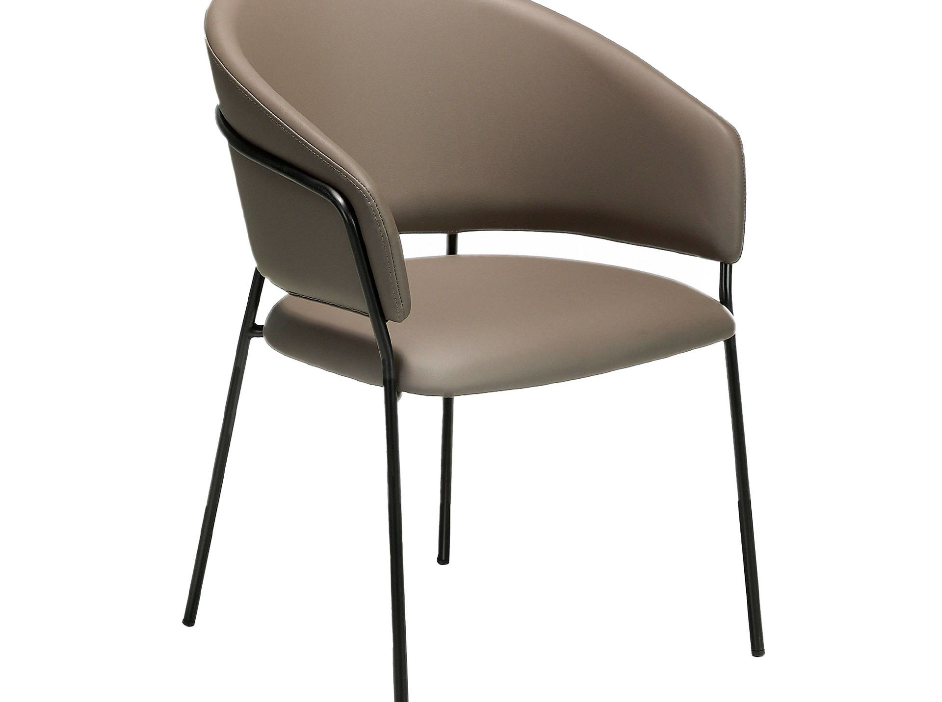 Chaise en similicuir vison foncé - Finitions noyer et taupe