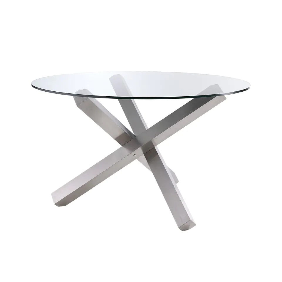Table ronde en verre trempé et base en acier inoxydable — détail 4