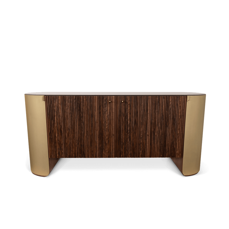 Buffet en noyer massif mat et laiton doré