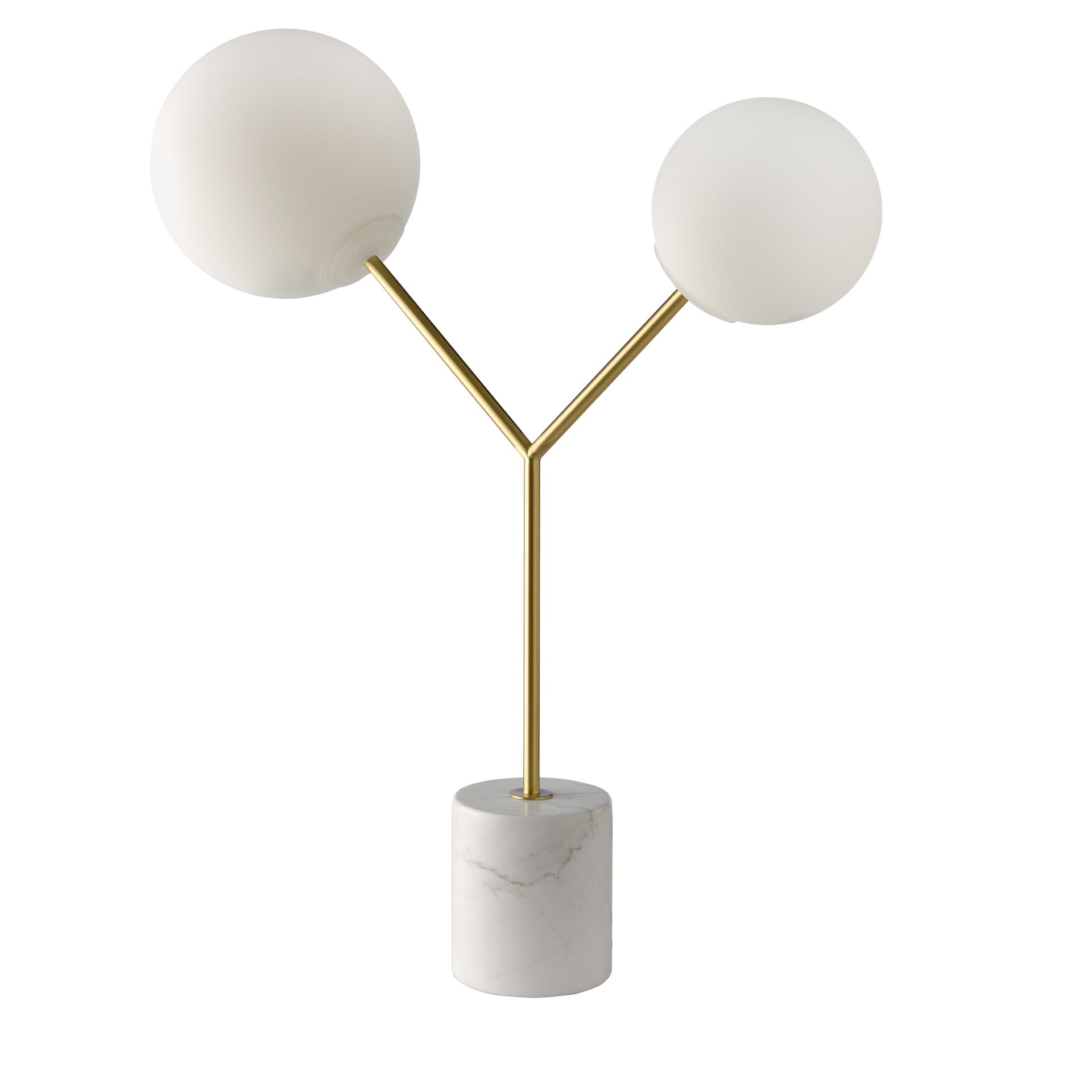 Lampe de bureau en marbre blanc, acier doré et verre blanc - Coloris blanc et or