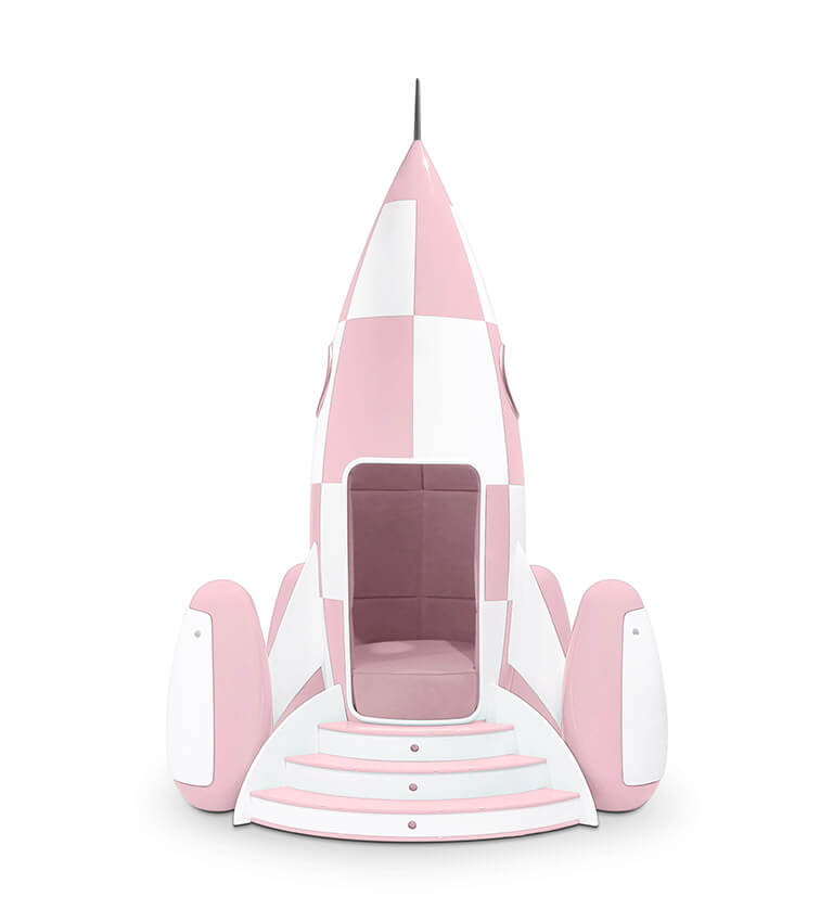 Chaise interactive en forme fusée rose