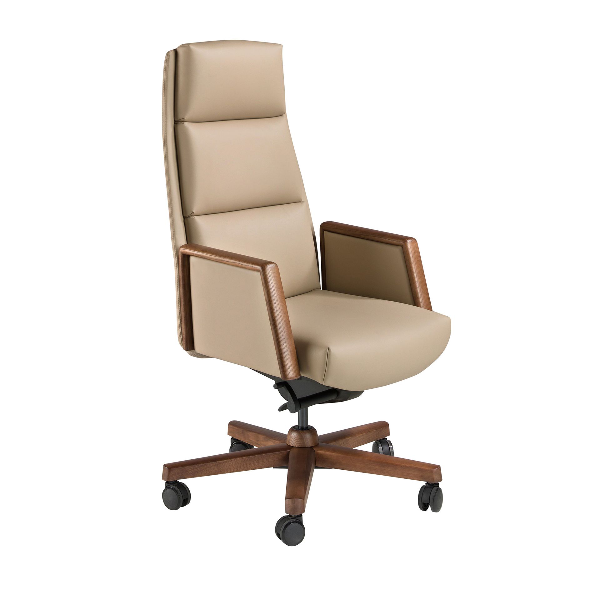 Fauteuil de bureau pivotant en similicuir vison - Finitions noyer et taupe