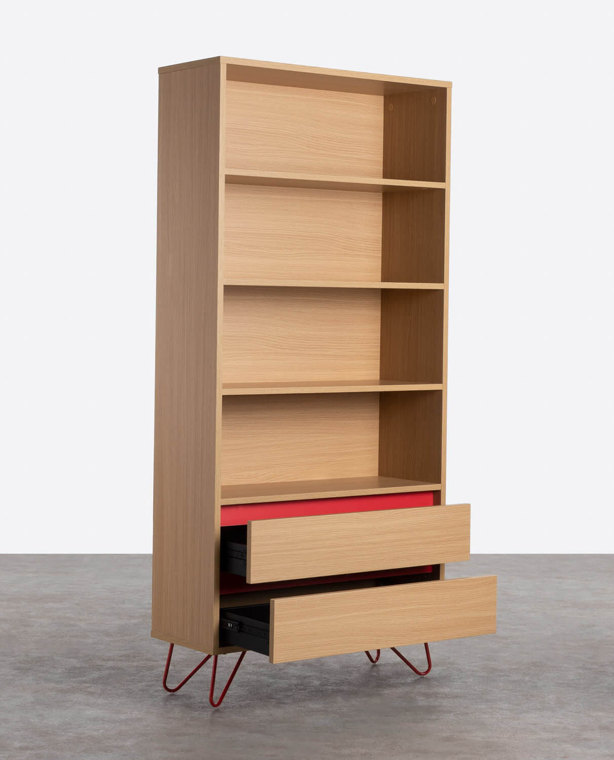 Étagère avec tiroirs en MDF et métal rouge