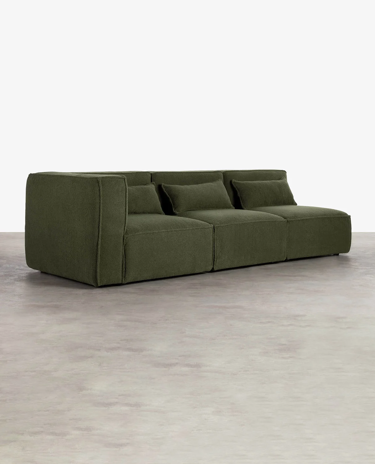 Canapé modulable 3 pièces en tissu bouclé vert kaki