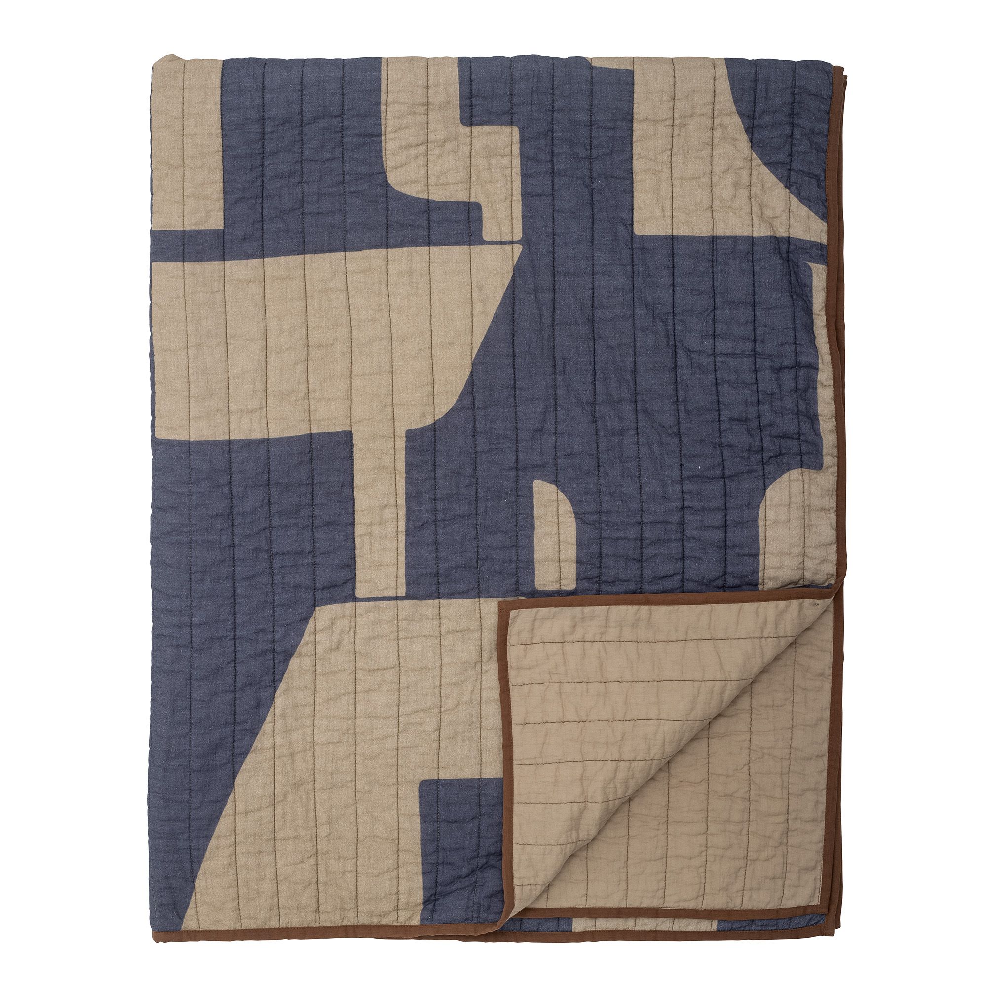 Plaid matelassé en coton bleu et marron — détail 3