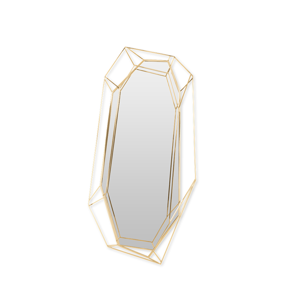 Miroir forme diamant en laiton doré