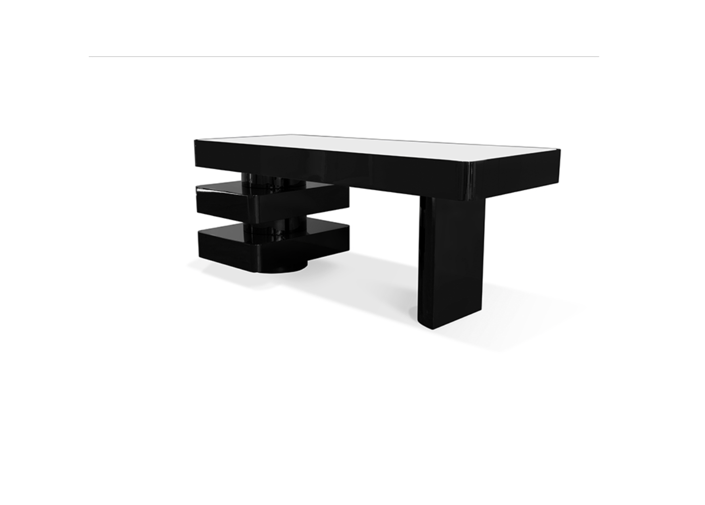 Bureau en laqué noir brillant plateau blanc