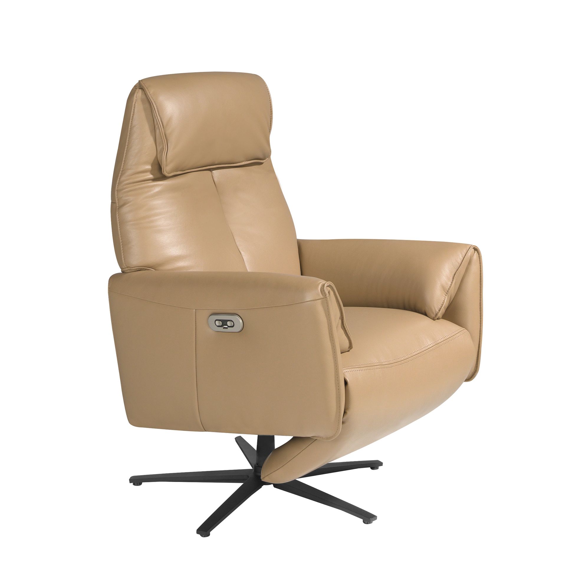 Fauteuil relax en cuir pivotant sable - Coloris sable et noir