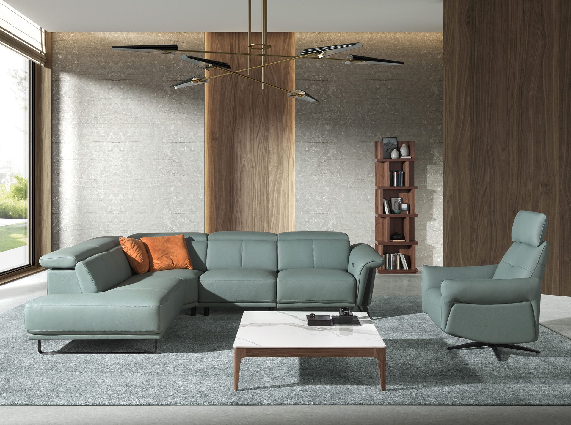 Fauteuil relax pivotant en cuir vert turquoise — détail 4