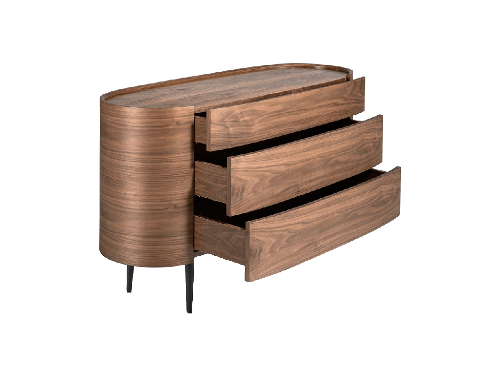Commode ovale en bois couleur noyer et pied en acier noir — détail 5