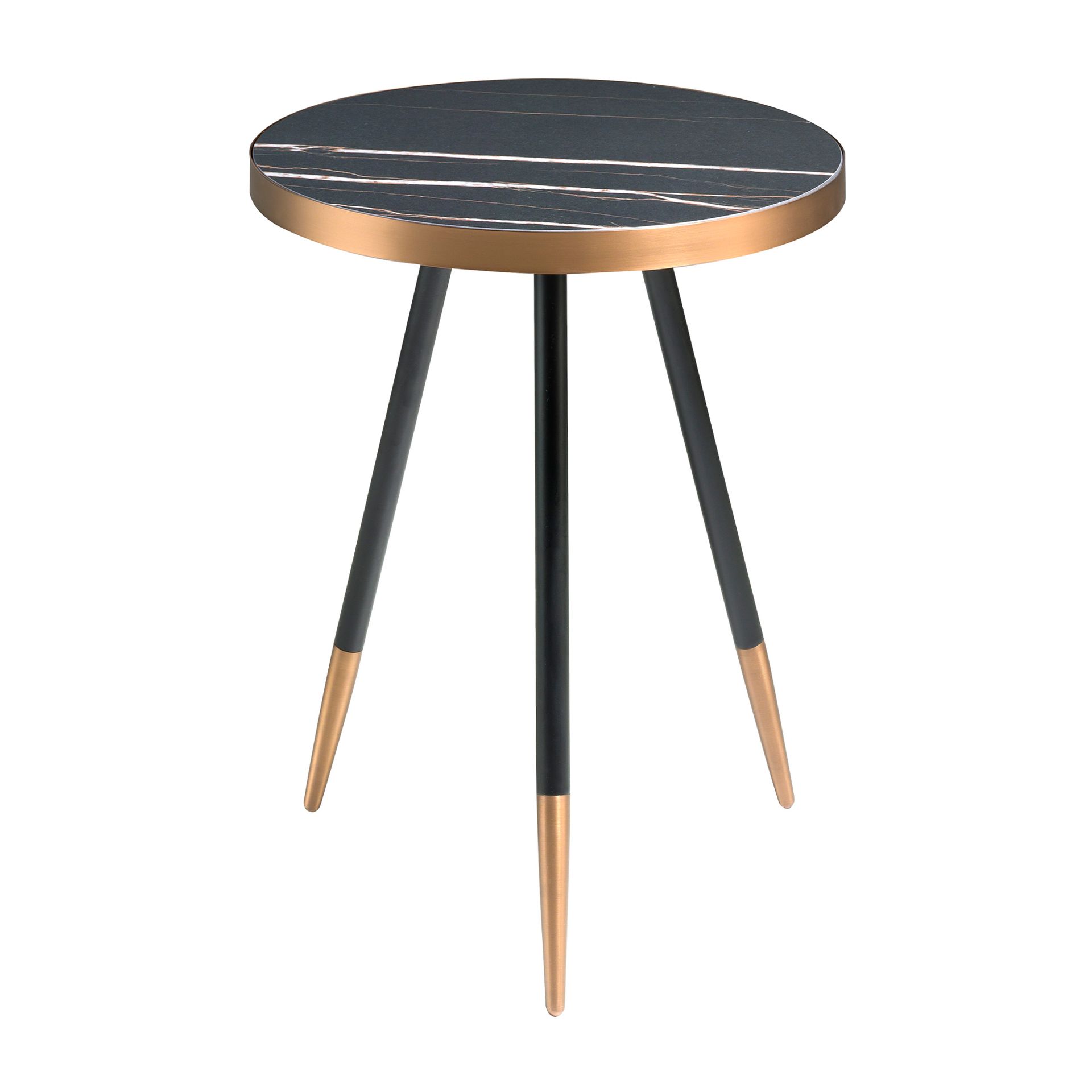 Table d’appoint ronde en marbre céramique et acier noir - Coloris noir et bronze