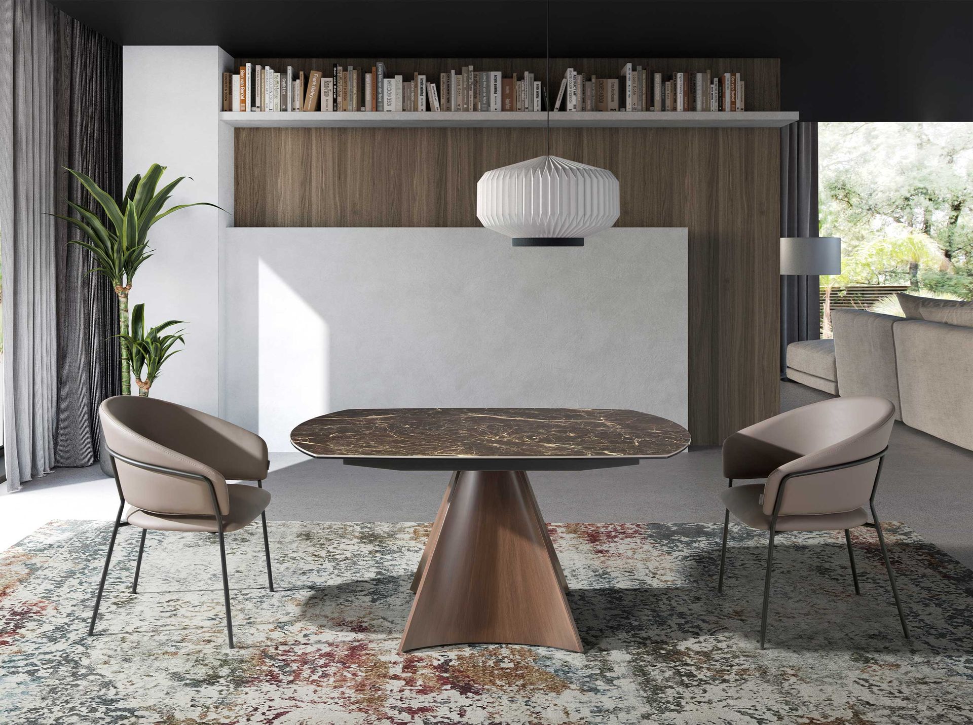 Chaise en similicuir vison foncé - Finitions noyer et taupe — détail 4