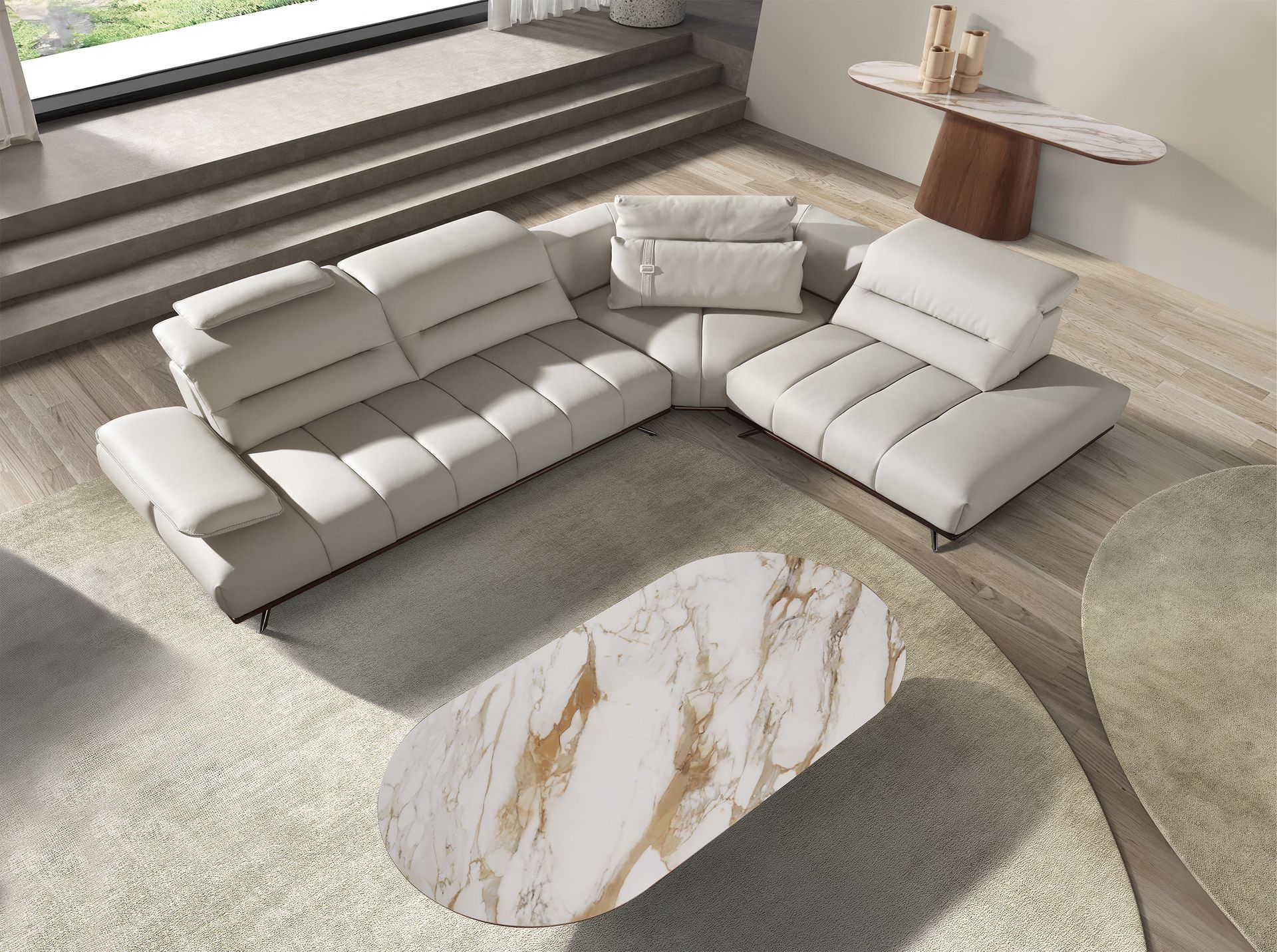 Table console ovale demi-ronde en porcelaine et noyer — détail 4