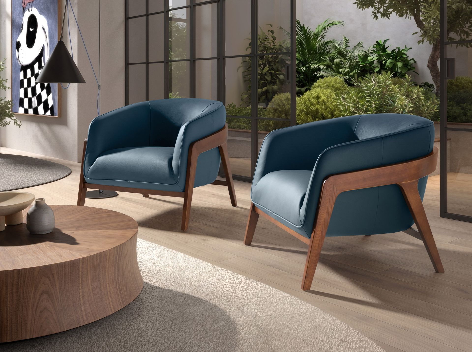 Fauteuil en cuir bleu pétrole — détail 5