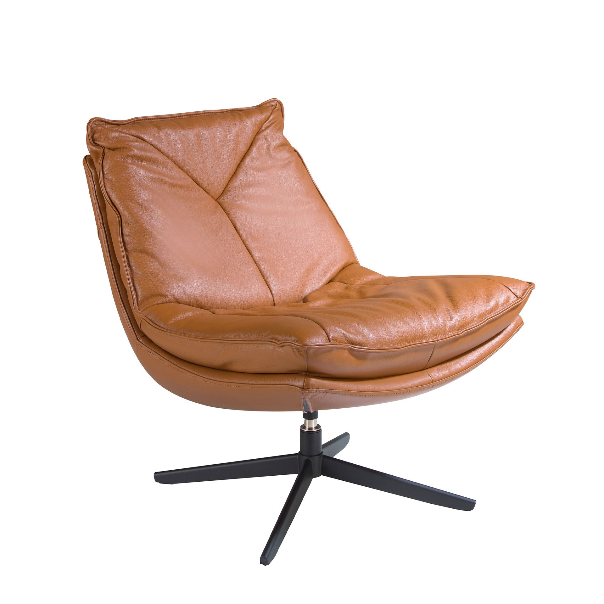 Fauteuil pivotant en cuir marron - Finitions marron et noyer