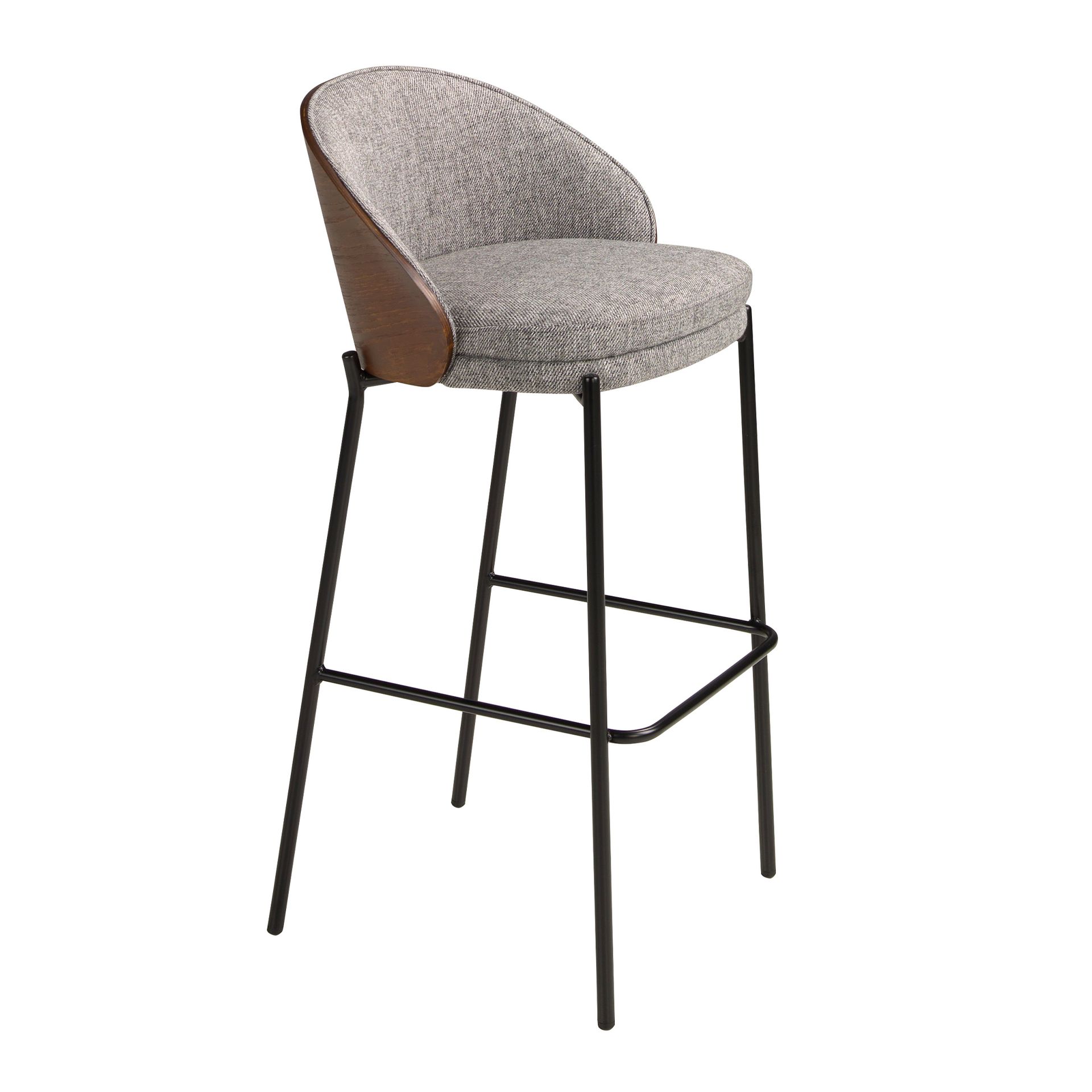 Tabouret en tissu gris et noyer - Finitions gris, noyer et noir