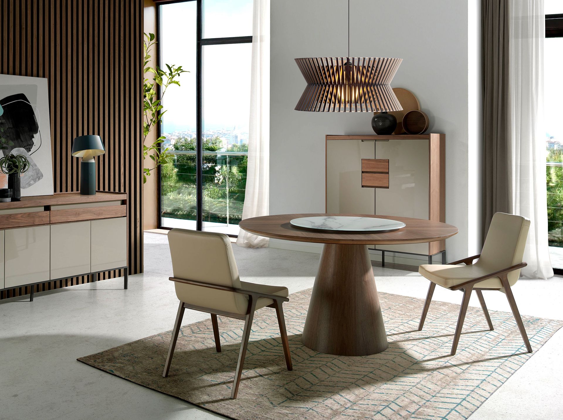 Table à manger ronde rotative noyer — détail 3