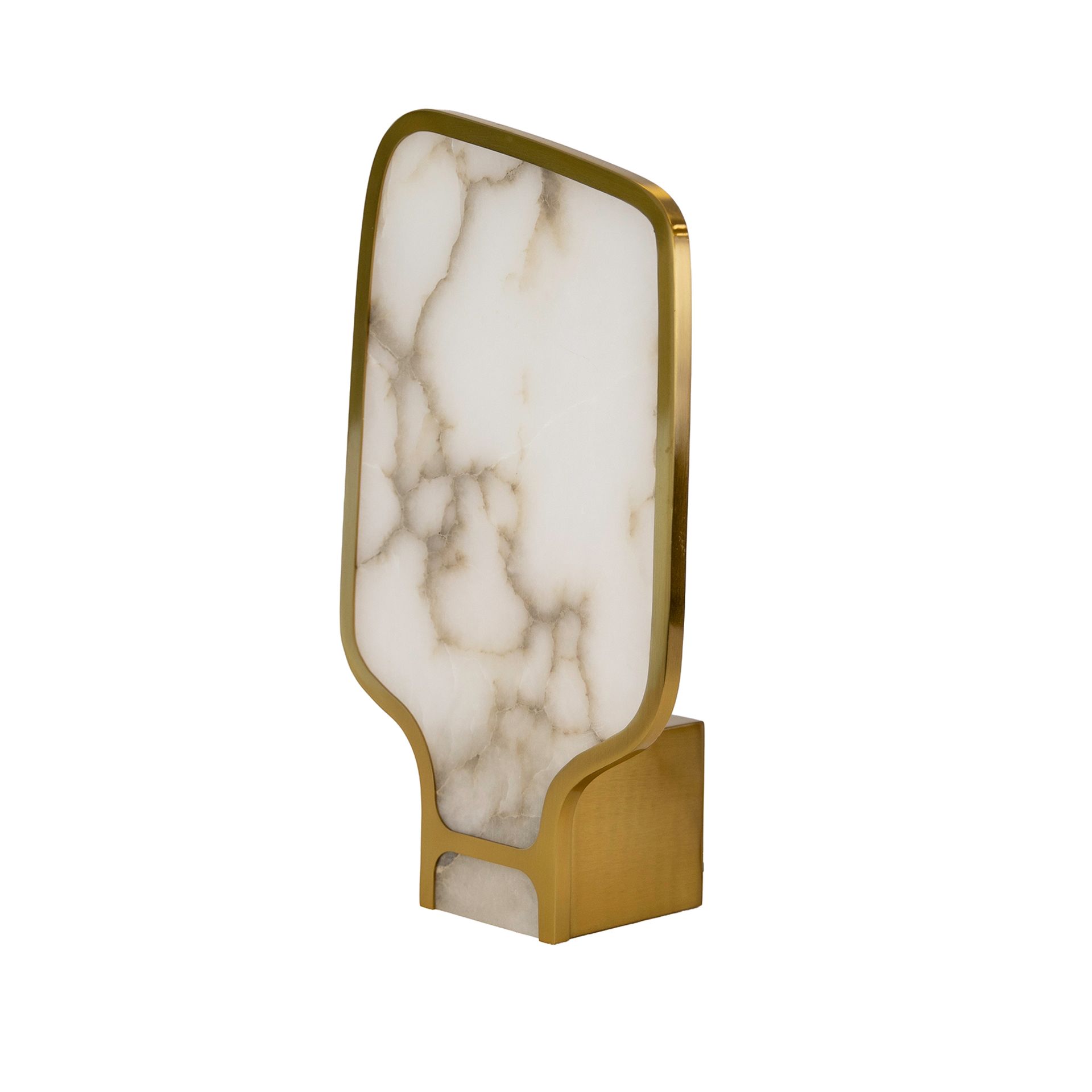 Lampe de table en albâtre et acier doré - Coloris blanc et or