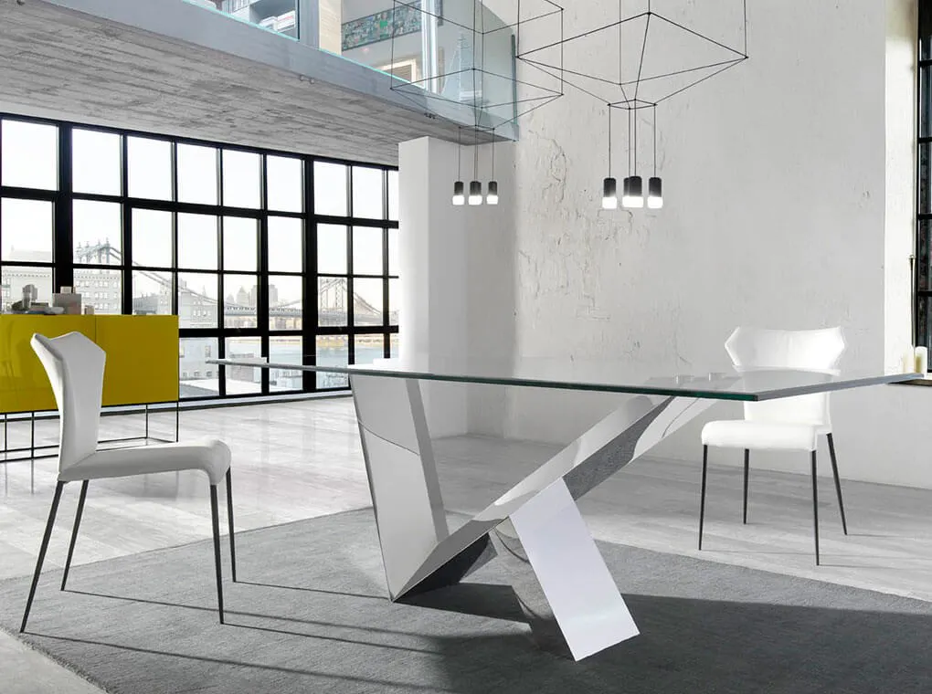 Table en verre et acier inoxydable