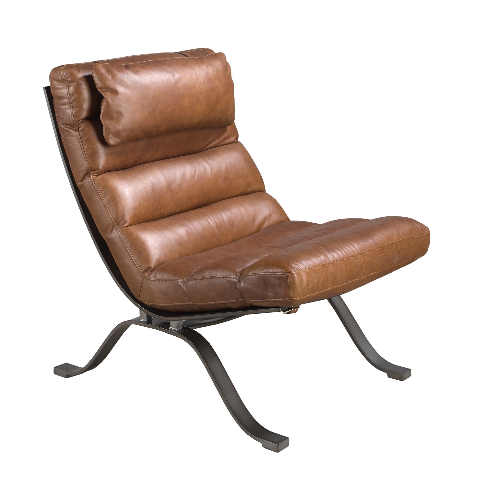 Fauteuil en cuir marron foncé - Finitions marron foncé et acier noir