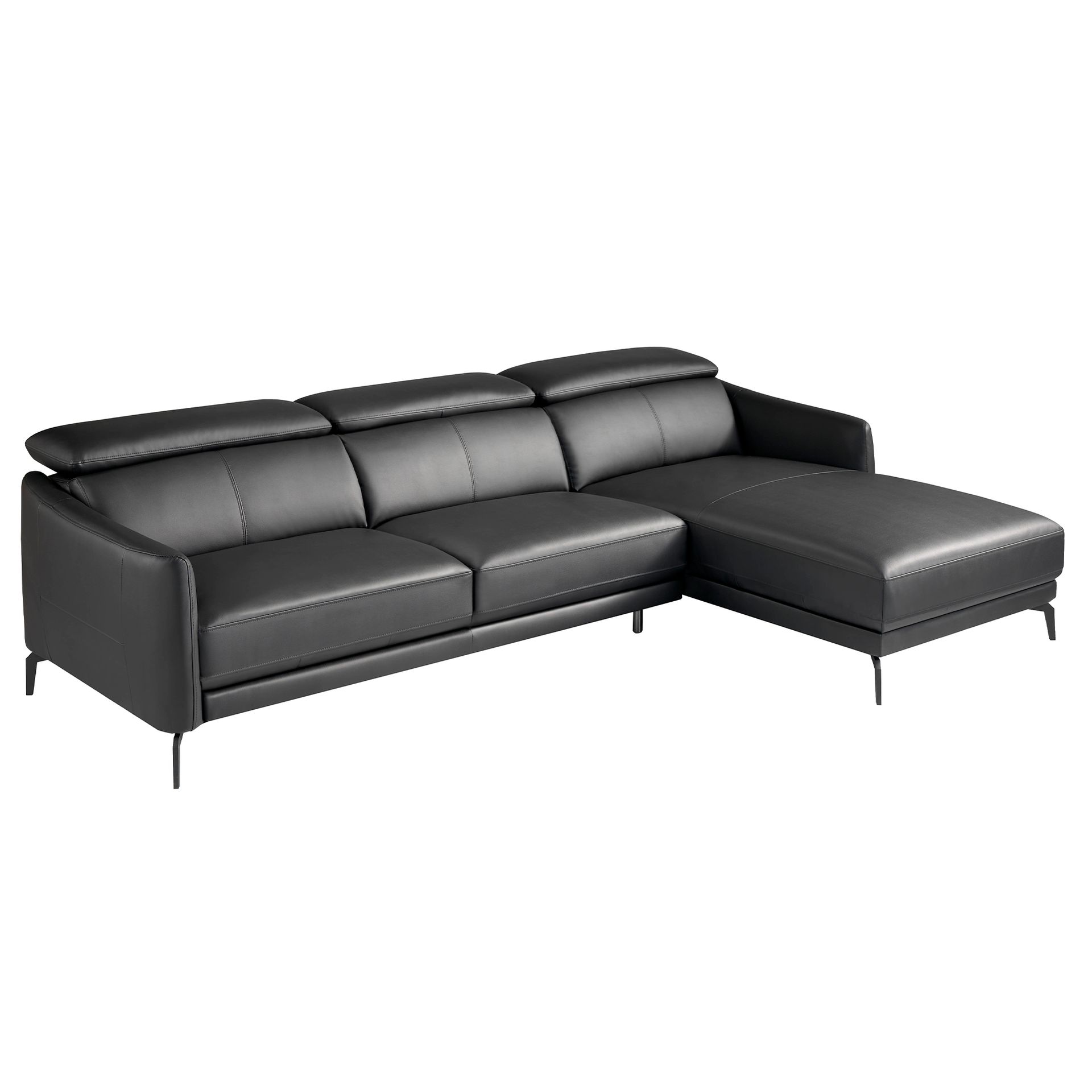 Canapé d'angle droit en cuir noir - Coloris noir