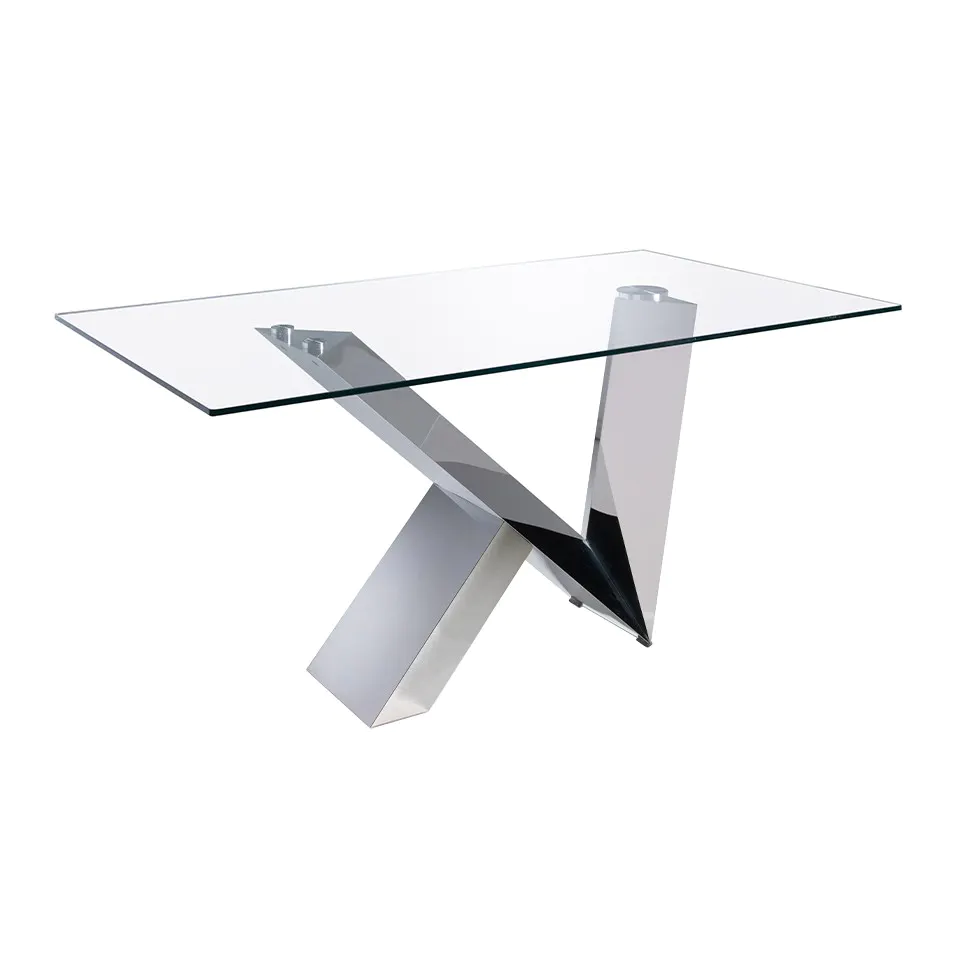 Table en verre et acier inoxydable — détail 5