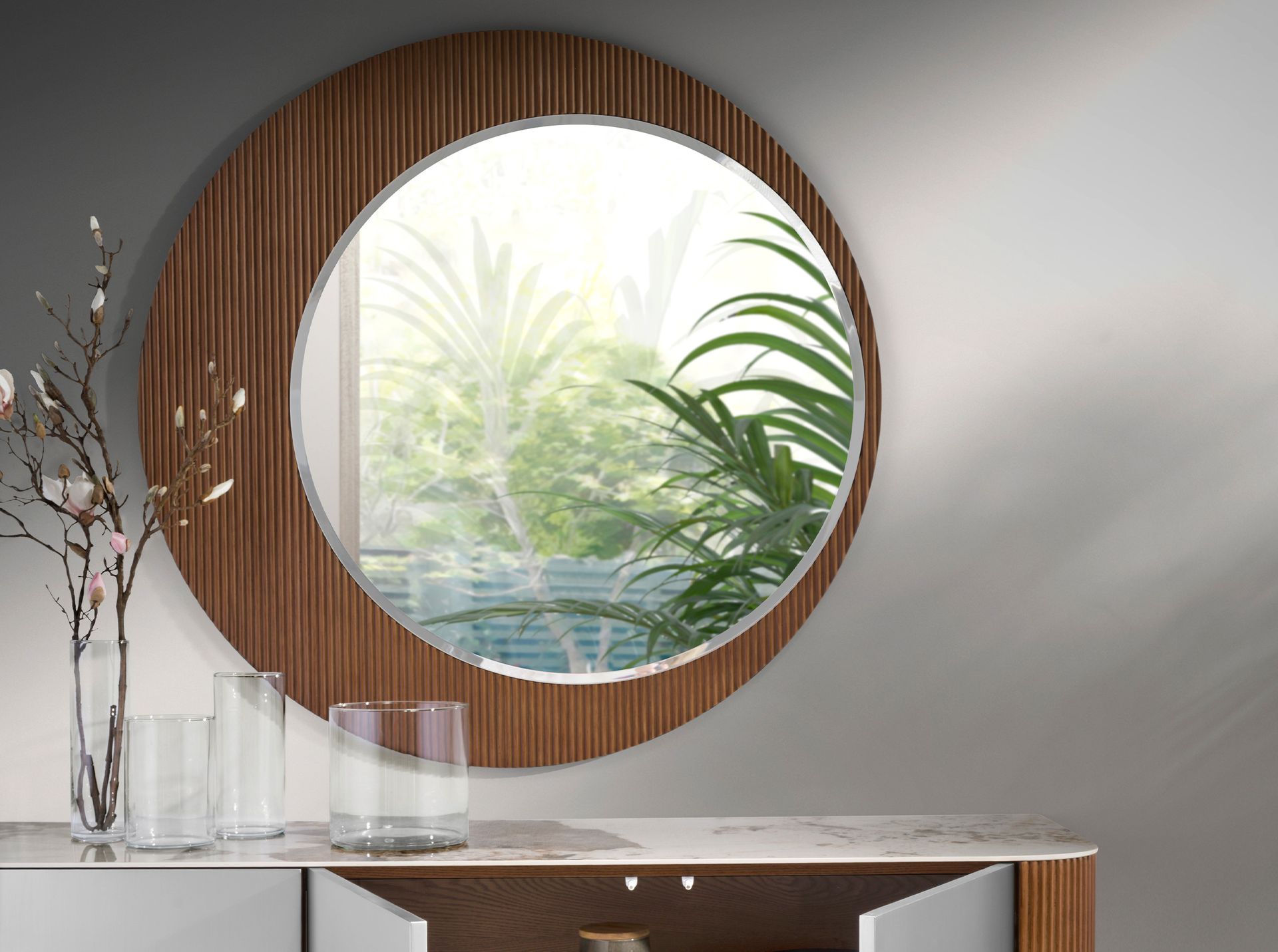 Miroir mural rond noyer - Finitions noyer — détail 3