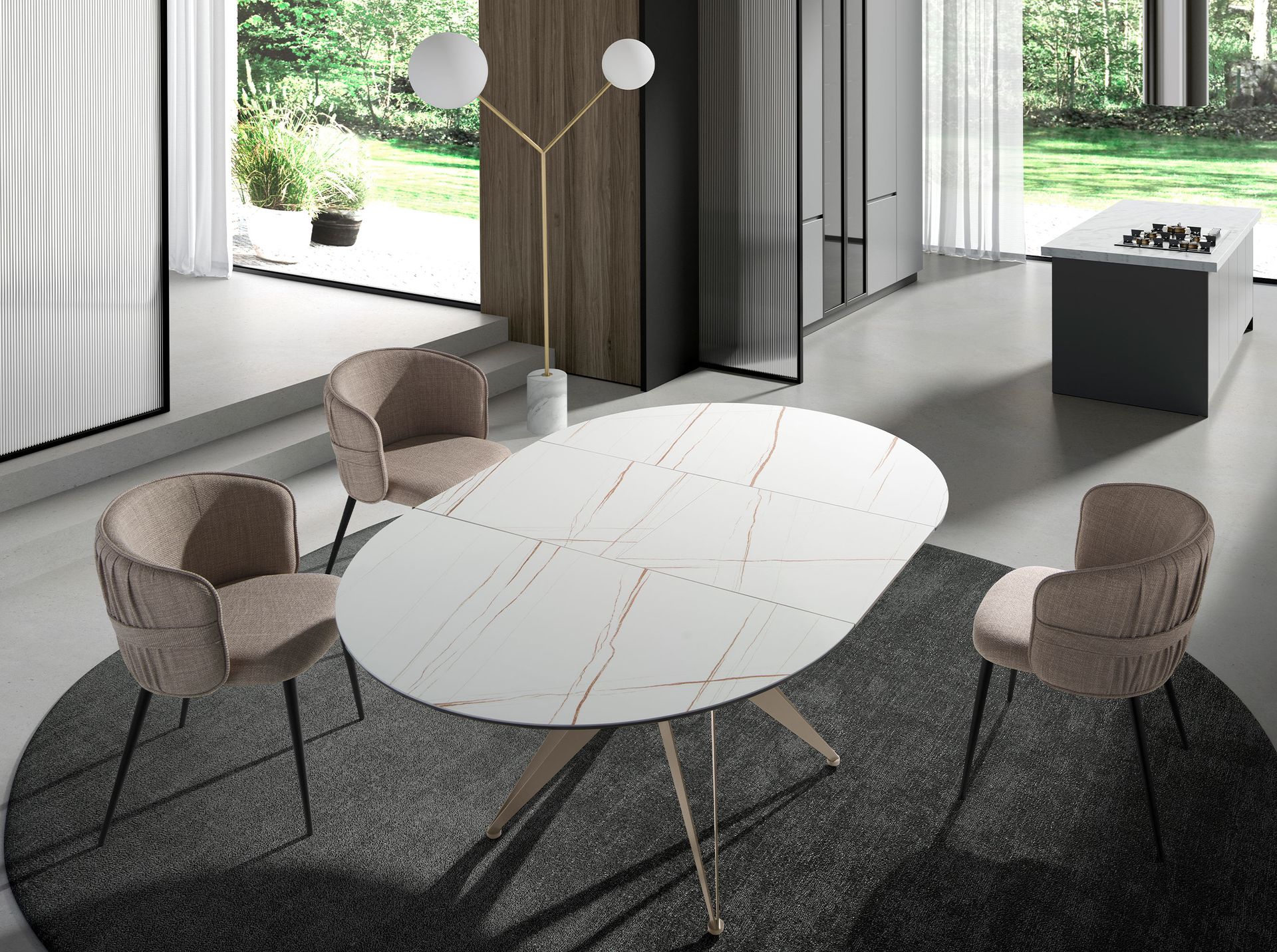 Lampadaire en marbre blanc, acier doré et verre blanc - Coloris blanc et or — détail 6