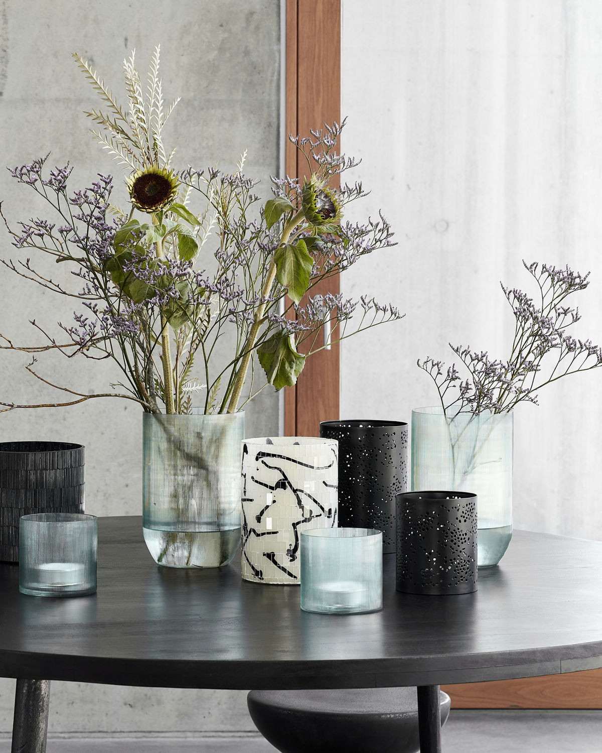 Vase en verre côtelé vert bleuté — détail 3