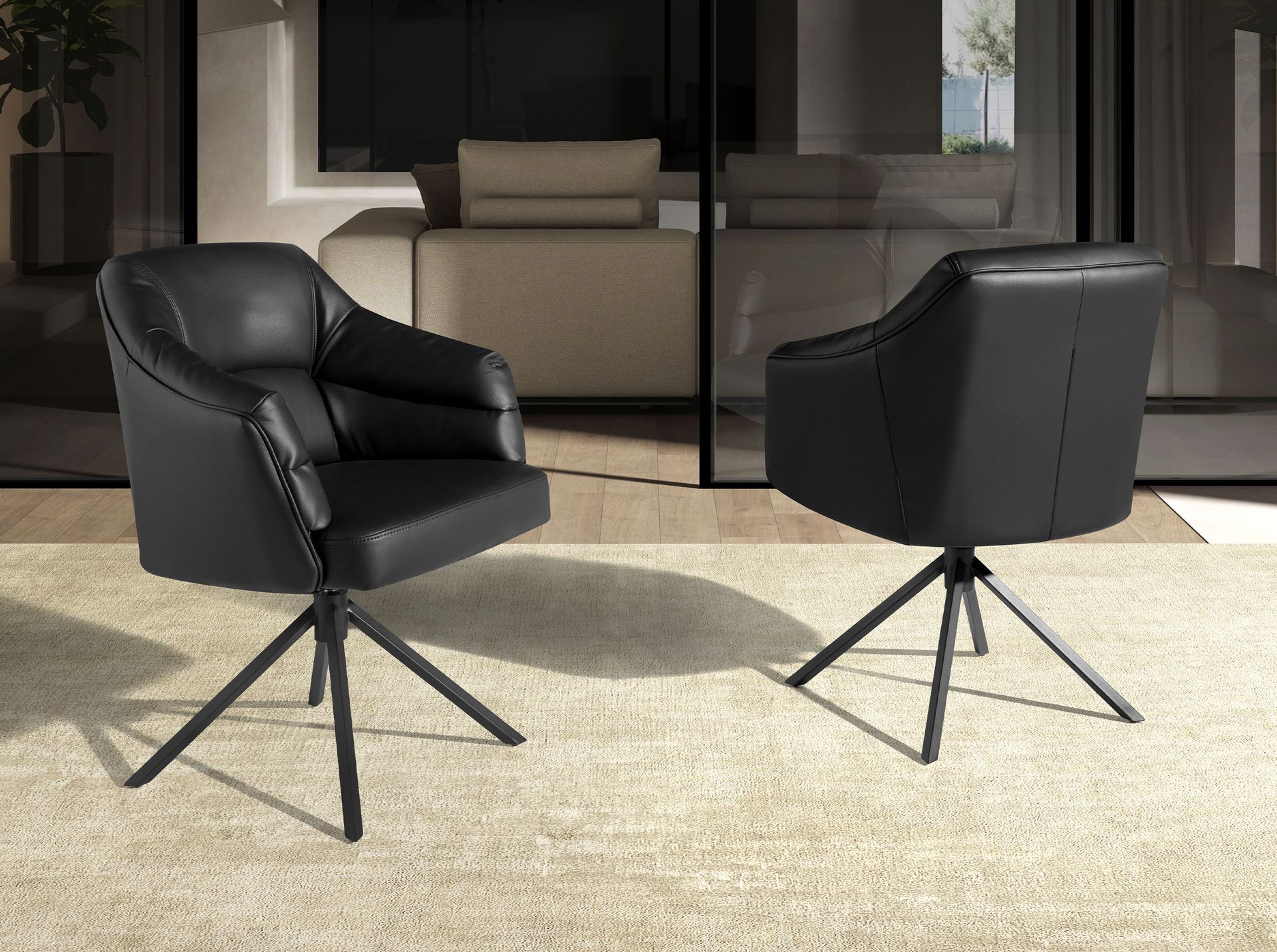 Chaise pivotante en similicuir noir - Coloris noir — détail 5