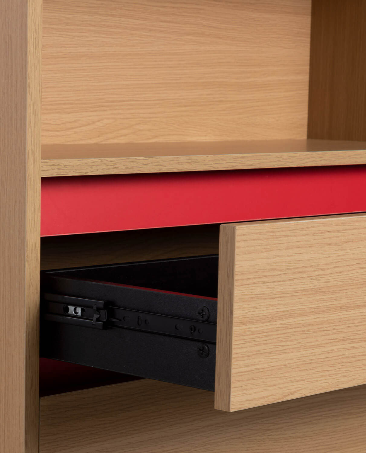 Étagère avec tiroirs en MDF et métal rouge — détail 6