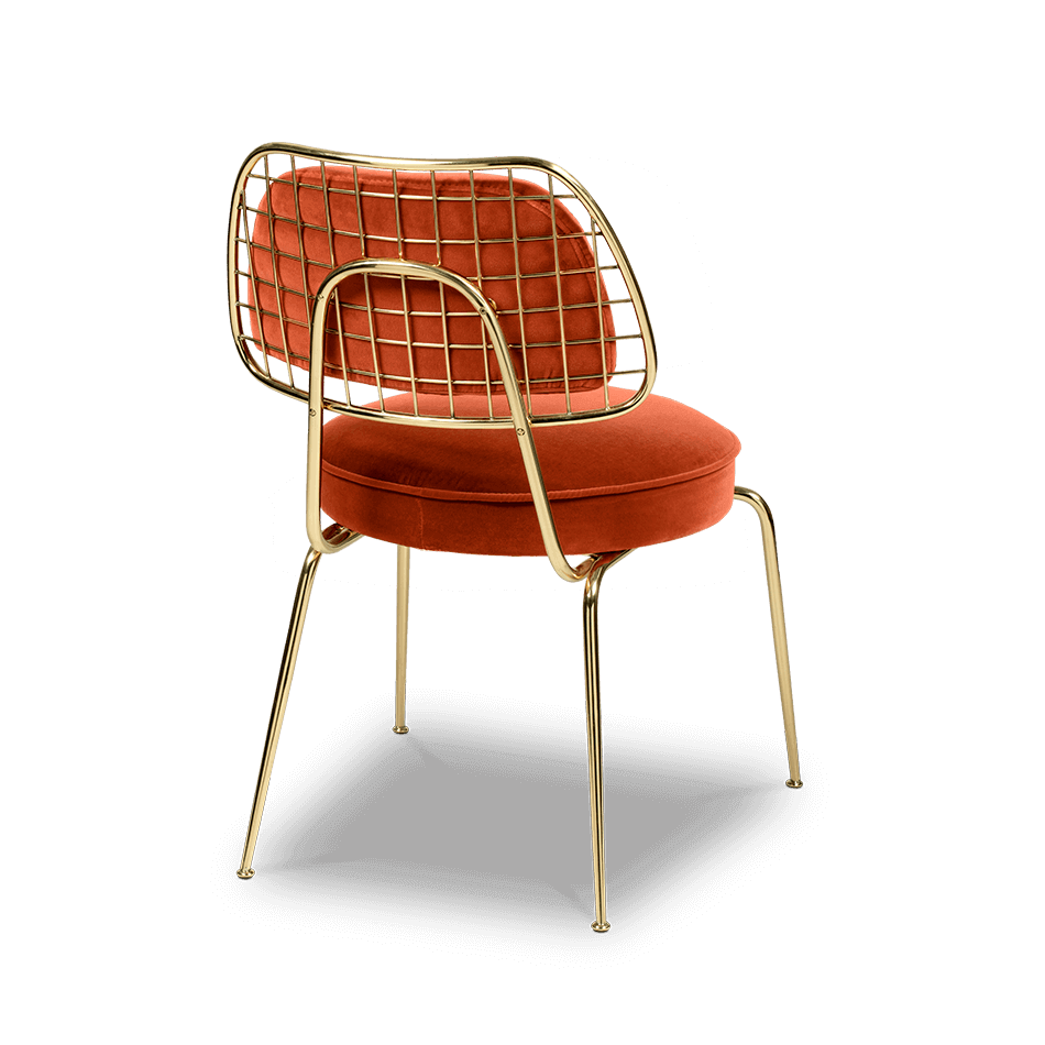 Chaise avec assise en velours orangé — détail 3