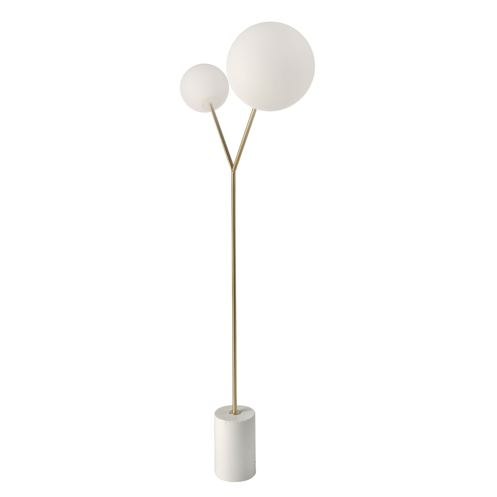 Lampadaire en marbre blanc, acier doré et verre blanc - Coloris blanc et or
