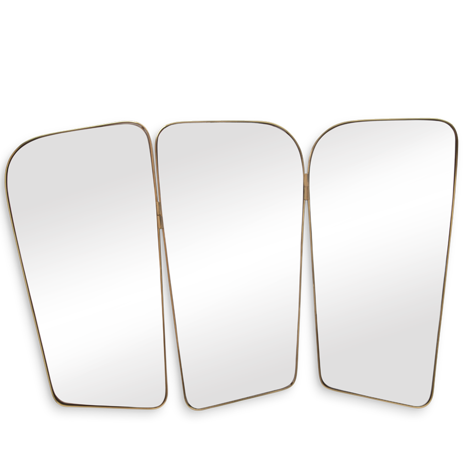 Miroir trois panneaux laiton doré