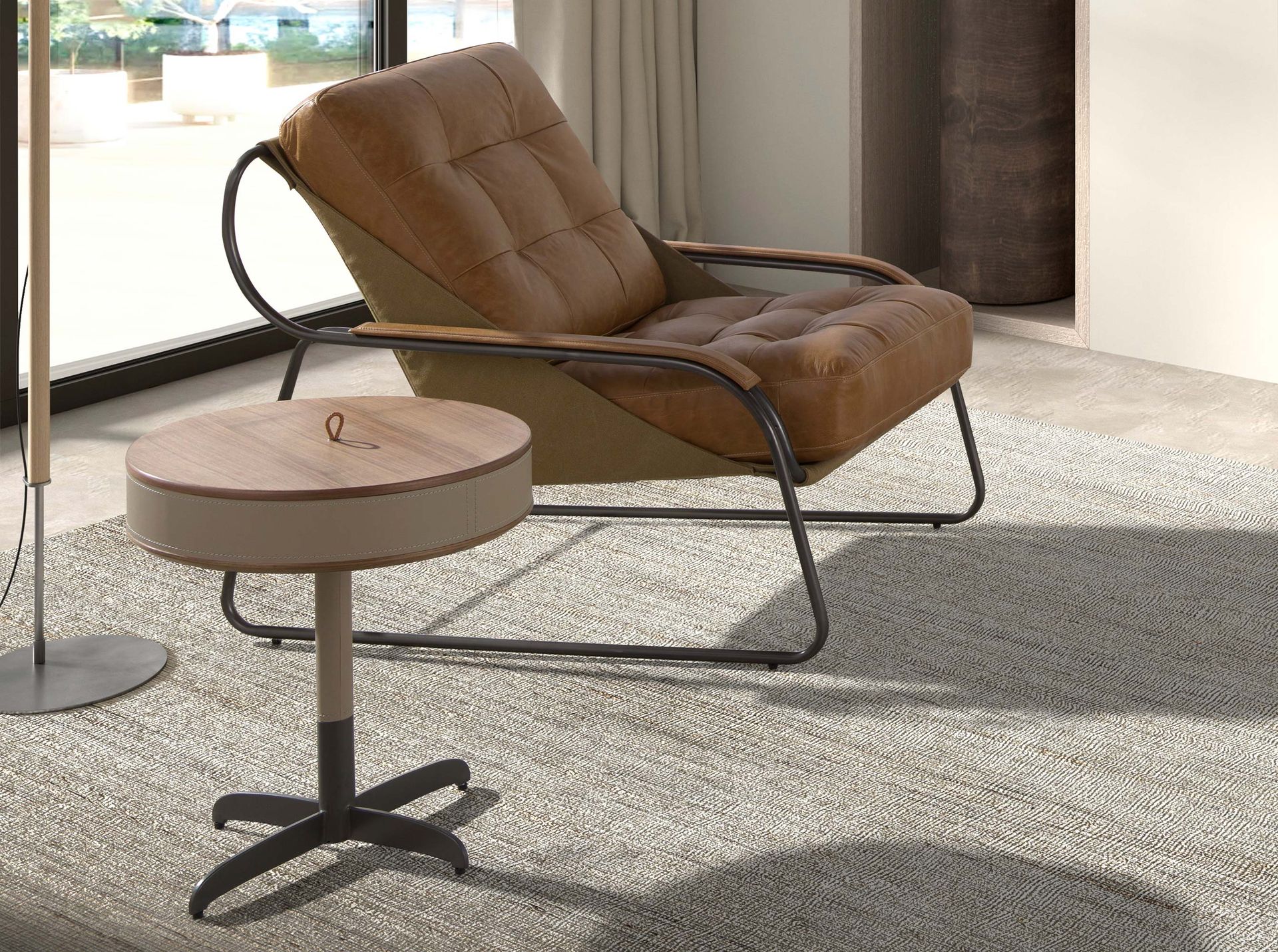 Table d’appoint ronde - Finitions taupe, gris et noyer — détail 4
