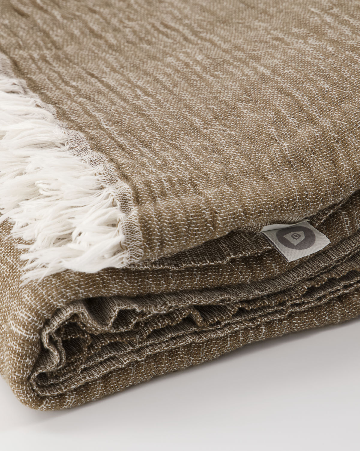 Plaid en coton marron avec franges blanche — détail 4