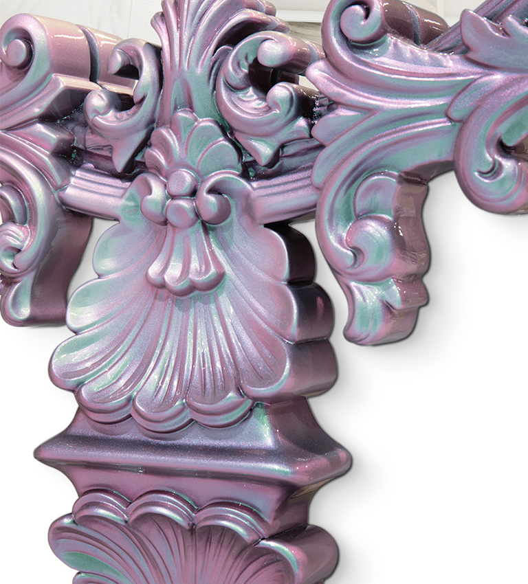 Miroir fait main finition à la feuille d'argent violet — détail 5