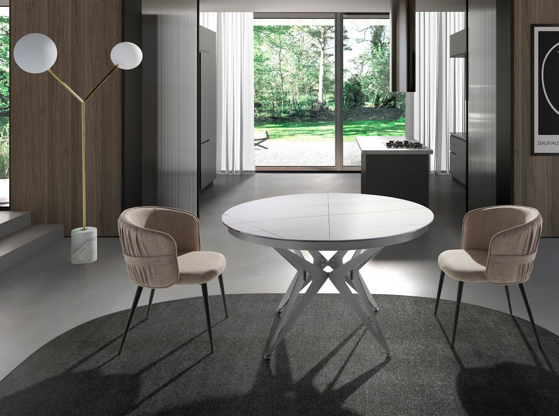 Lampadaire en marbre blanc, acier doré et verre blanc - Coloris blanc et or — détail 4